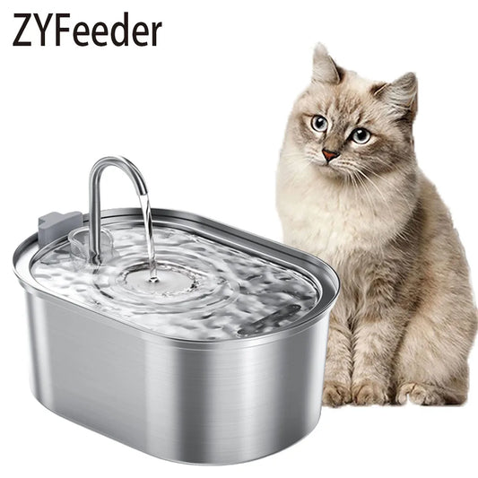Smart Stainless Steel Cat Water Fountain – 3.2L Automatic Pet Water Dispenser with Motion Sensor and Dual Filtration