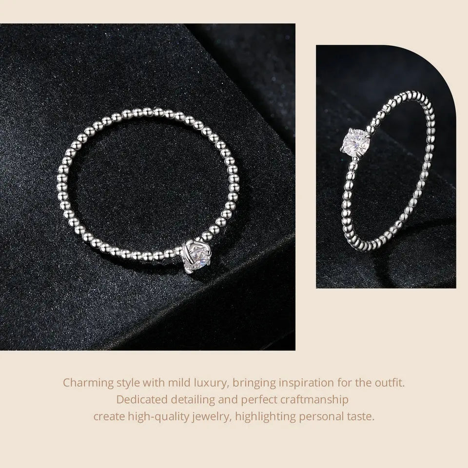 925 Sterling Silver Eternity Rope Wedding Band – Stackable Moissanite Beads Ring for Women, D Color VVS1 Clarity