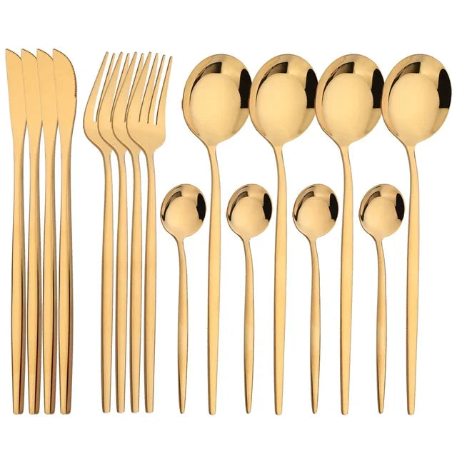 16Pcs Green and Gold Stainless Steel Dinnerware Set – Elegant Flatware Cutlery with Knife, Fork, Spoon, and Teaspoon