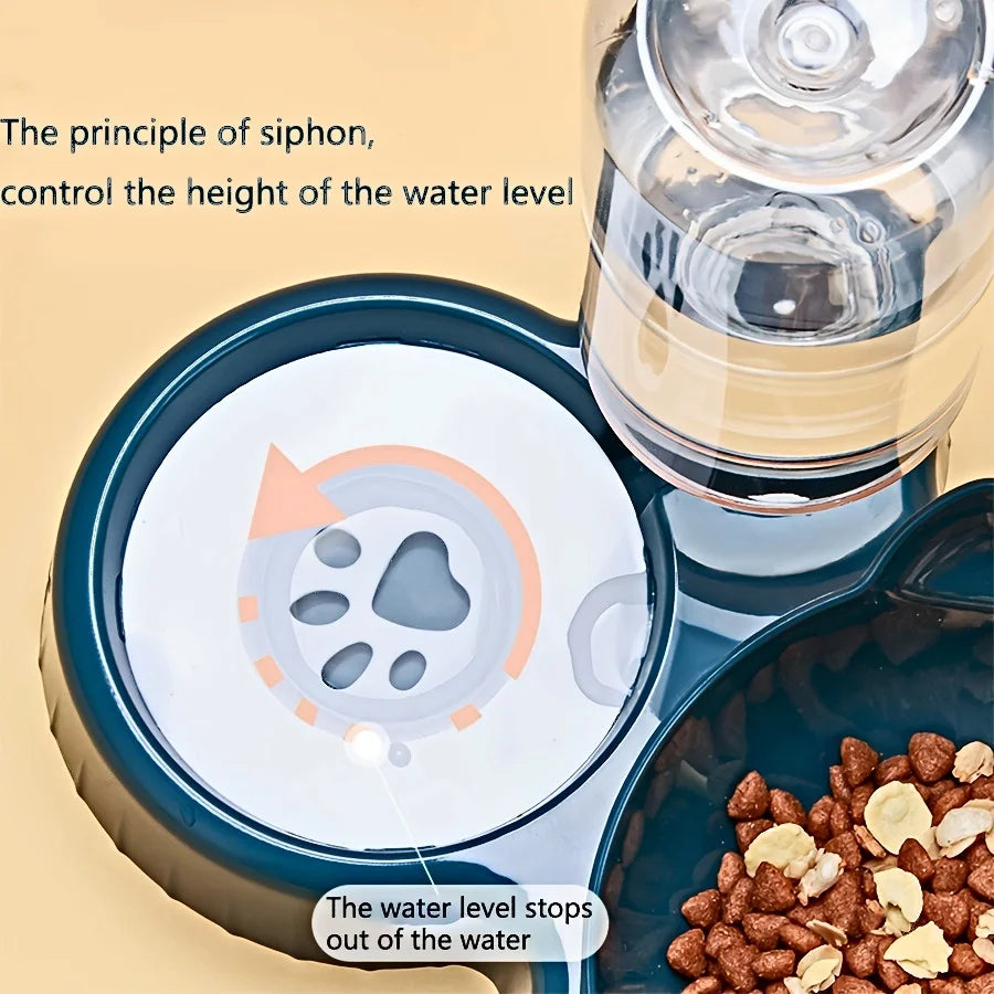 3-in-1 Tilted Cat Food and Water Bowl Set with Gravity Water Feeder – Ergonomic Raised Design for Neck Protection