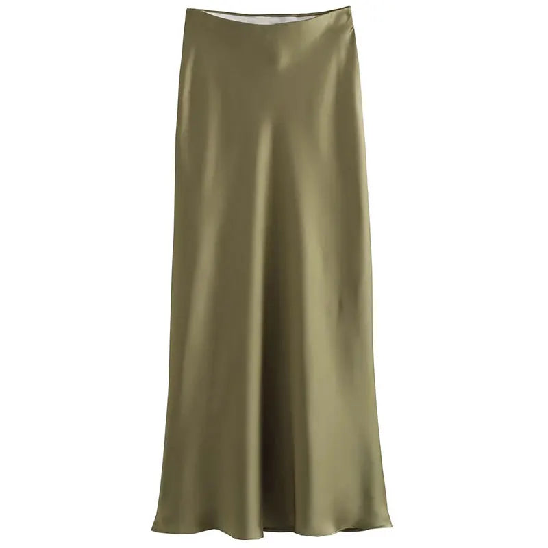 Solid Satin Mermaid Skirt – Women's Elegant Slim Fit Ankle-Length Beach Style Skirt