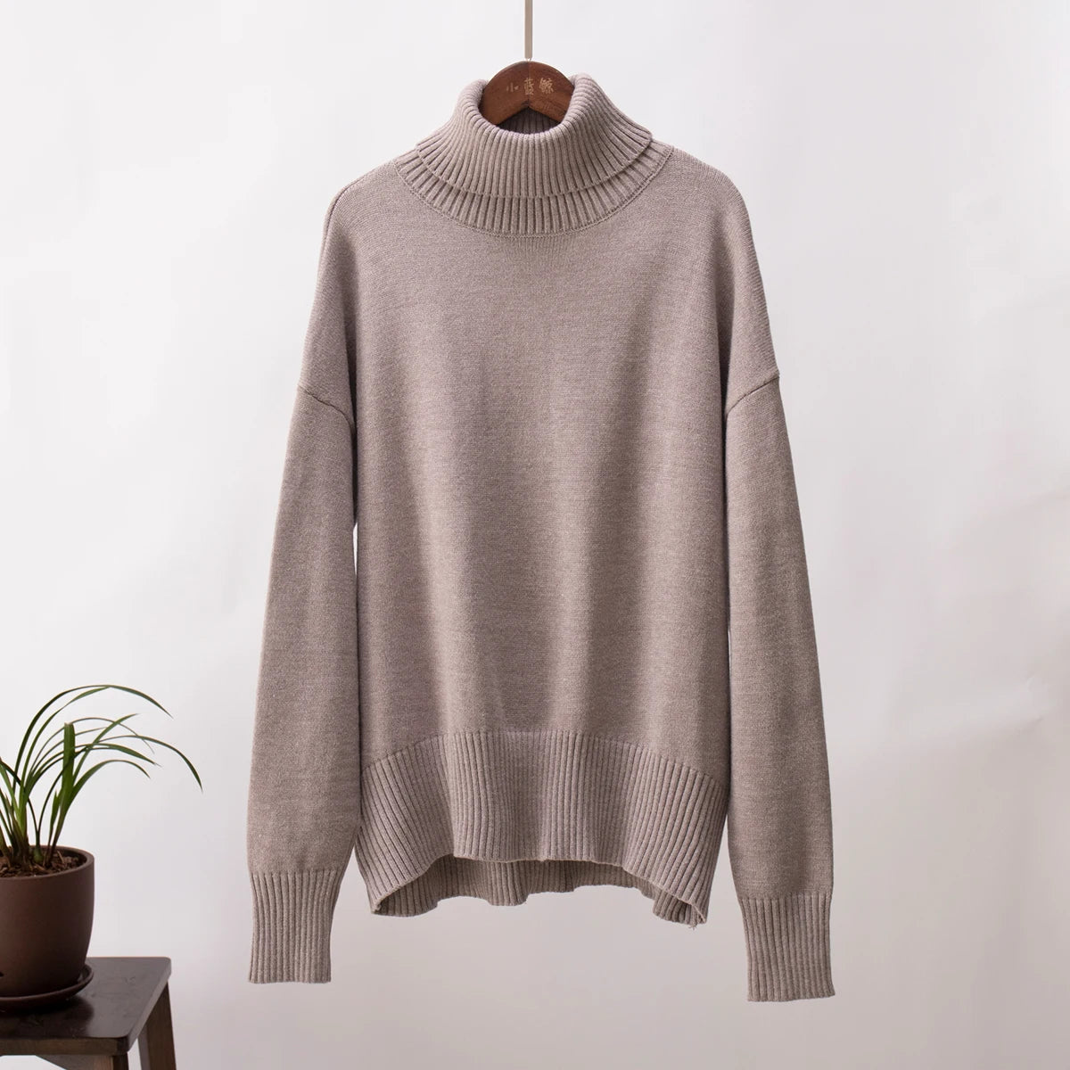 Women's Oversized Turtleneck Sweater – Thick Knit Casual Pullover for Autumn Winter