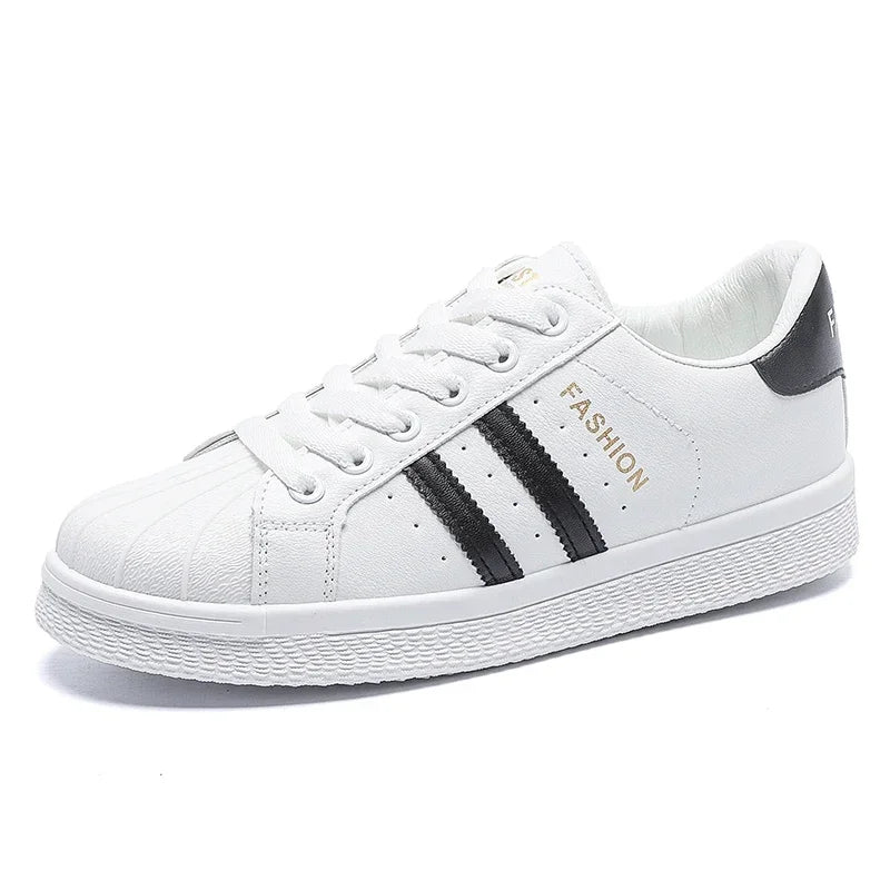 Women’s Luxury Skate Sneakers – Thick-Soled Lace-Up PU Loafers, Gym Sport Casual Shoes with EVA Cushioning for Spring and Autumn