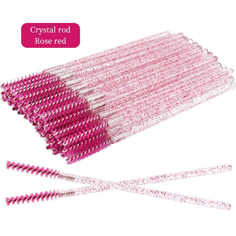 50-Piece Disposable Eyelash Mascara Brushes – Crystal Diamond Handle Spoolies for Lash Extension & Eyebrow Grooming