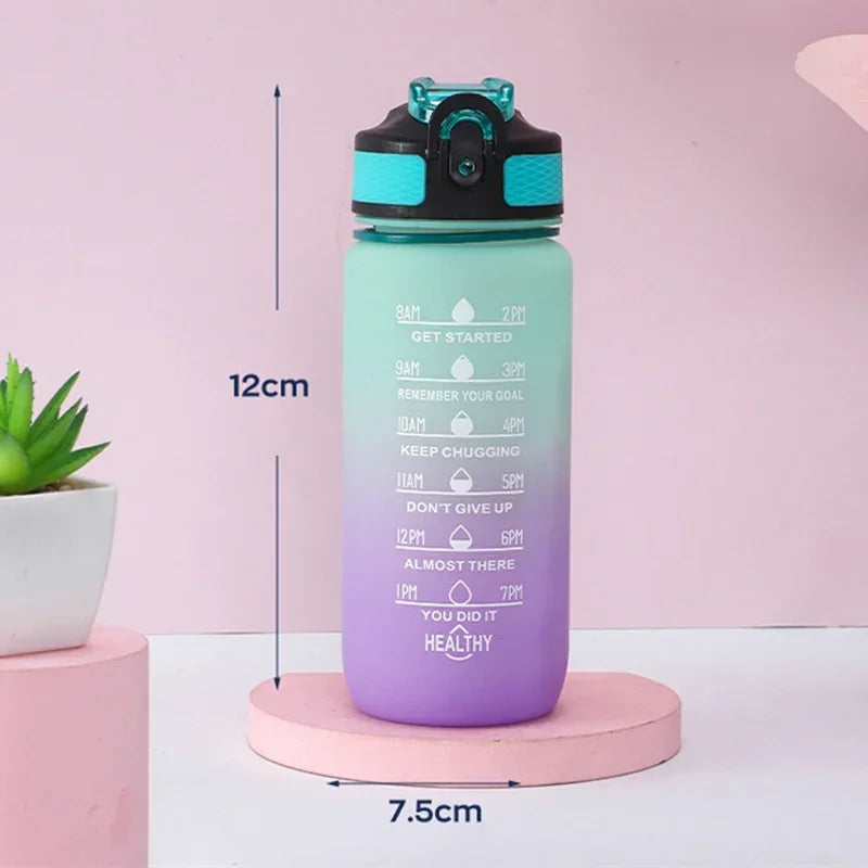 600ML Motivational Water Bottle – Colorful Time Marker Sports Bottle with Straw for Adults, Reusable BPA-Free Plastic