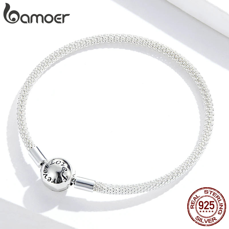 Sterling Silver “Love Forever” Snake Chain Bracelet – Classic DIY Charm Base for Women (17cm/19cm/21cm)