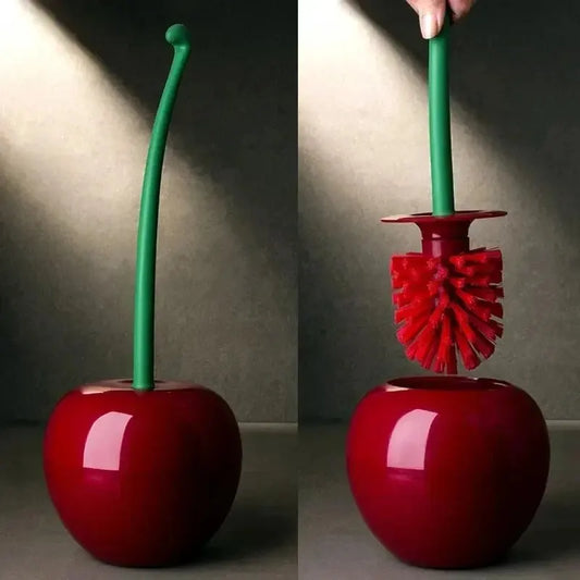 Cherry-Shaped Toilet Brush with Holder – Creative Red Bathroom Accessory with Thick Brush Head and Hanging Hook