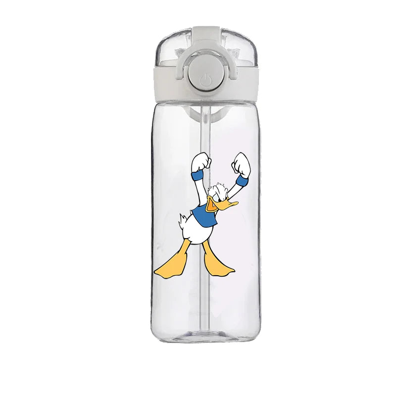 400ml Cartoon Straw Water Cup for Kids – Drop-Resistant Portable Drinking Bottle with Lid and Handle, Donald Duck Design for School or Gifts