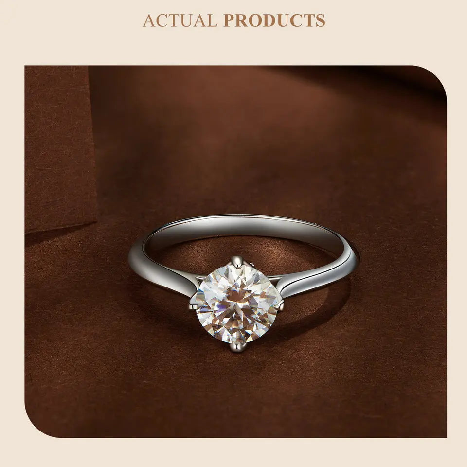 1.0CT D Color Moissanite Engagement Ring – Round Cut VVS1 Stone in 925 Sterling Silver Prong Setting