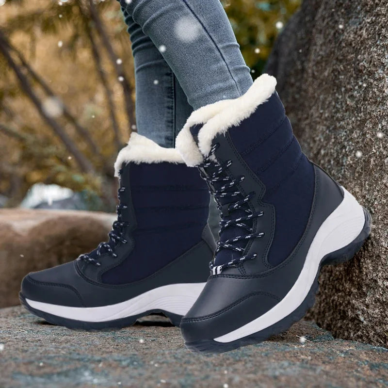 Women's Platform Winter Snow Boots – Warm Plush Fur Lining, Non-Slip Wedge Ankle Boots for Cold Weather