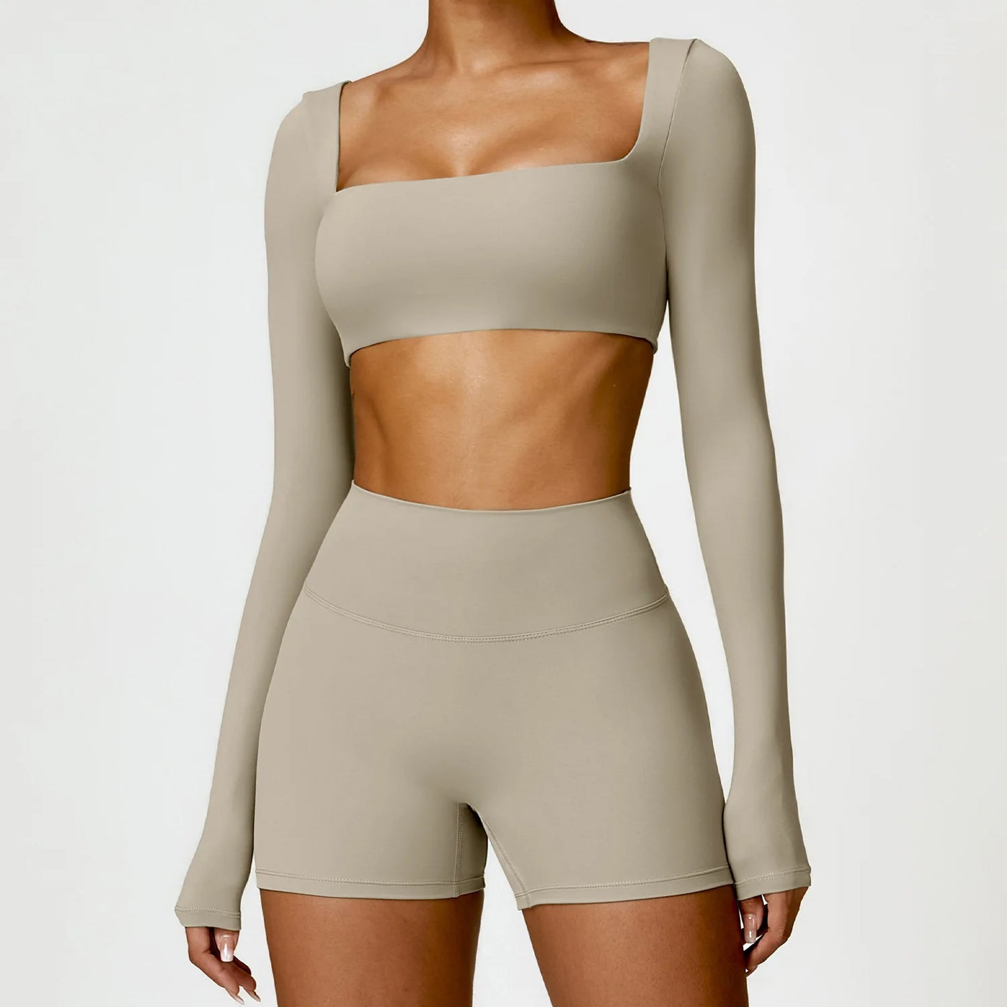 2PCS Quick-Dry Yoga Workout Set – Long Sleeve Top & High Waist Leggings for Women