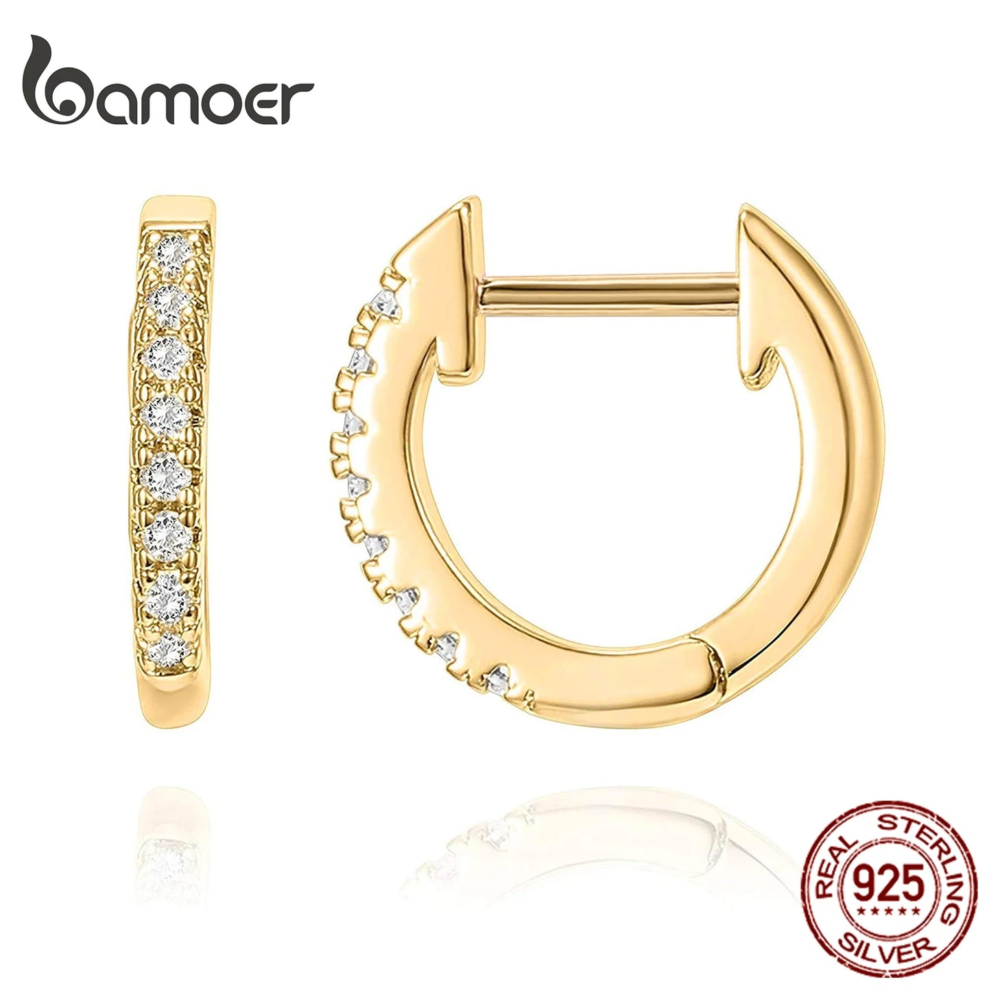 14K Gold Plated 925 Sterling Silver Cuff Earrings – Colorful Zircon Huggie Hoops for Women, 10 Color Options
