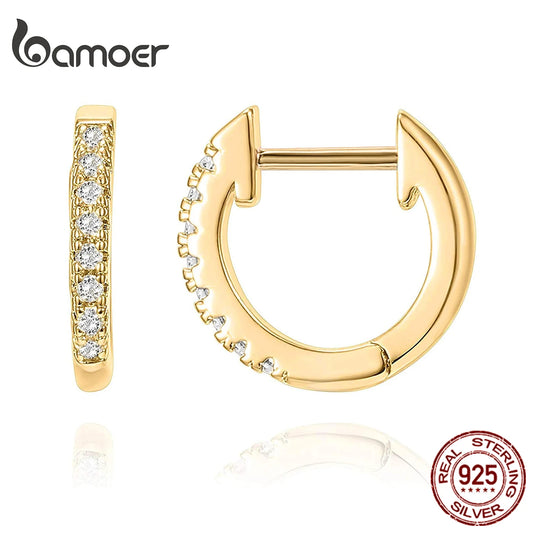 14K Gold Plated 925 Sterling Silver Cuff Earrings – Colorful Zircon Huggie Hoops for Women, 10 Color Options