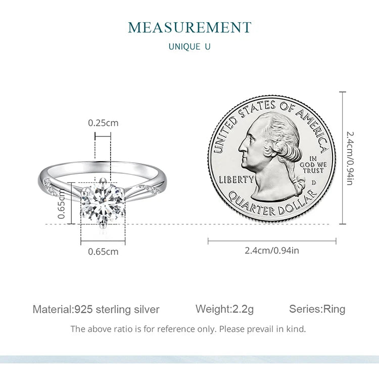 1 Carat Round Moissanite Solitaire Engagement Ring – D Color VVS1 Stone on 925 Sterling Silver for Women