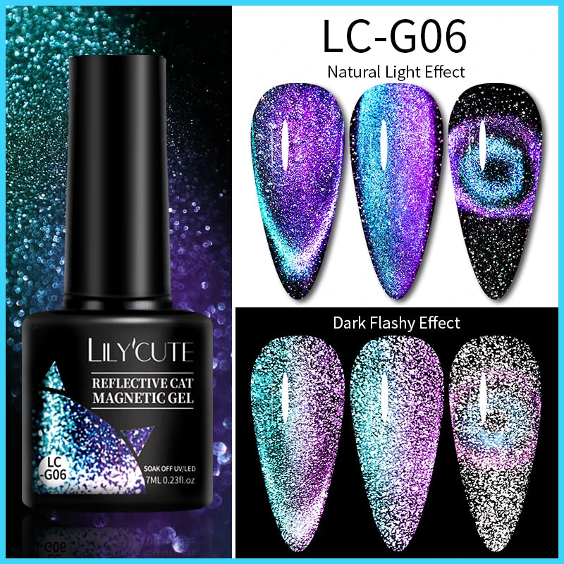 7ml Dynamic Reflective Cat Eye Magnetic Gel – Glitter Soak-Off Nail Polish with 3D Magnet Effect