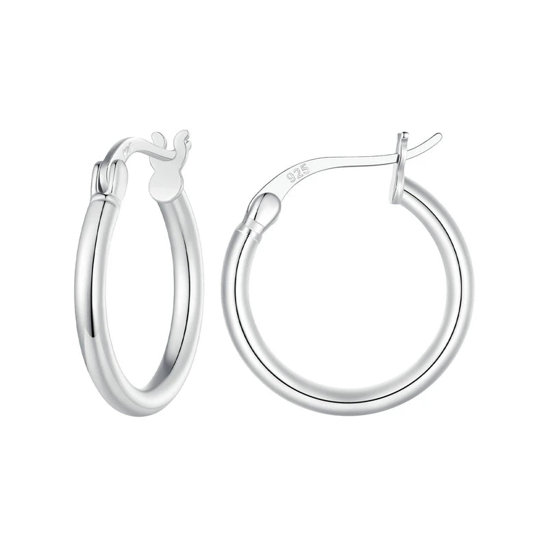 925 Sterling Silver Bold Hoop Earrings – 14K White Gold Plated Hypoallergenic Tube Design for Women