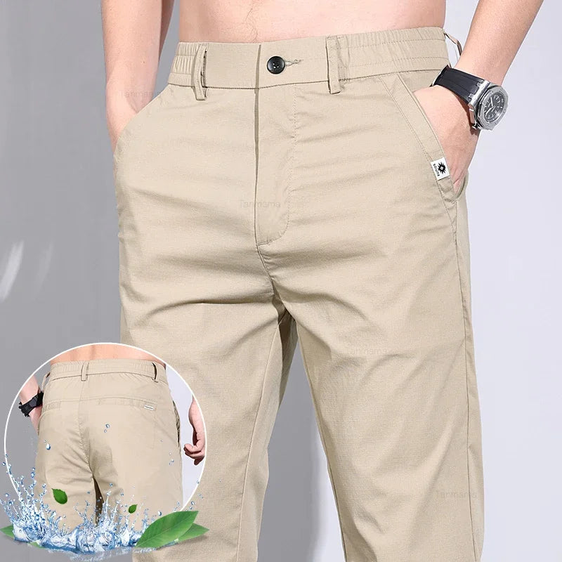 Ultra-Thin Ice Silk Men's Summer Business Pants – Slim Fit Stretch Straight Trousers with Pockets