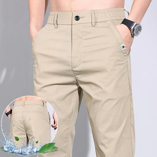 Ultra-Thin Ice Silk Men's Summer Business Pants – Slim Fit Stretch Straight Trousers with Pockets