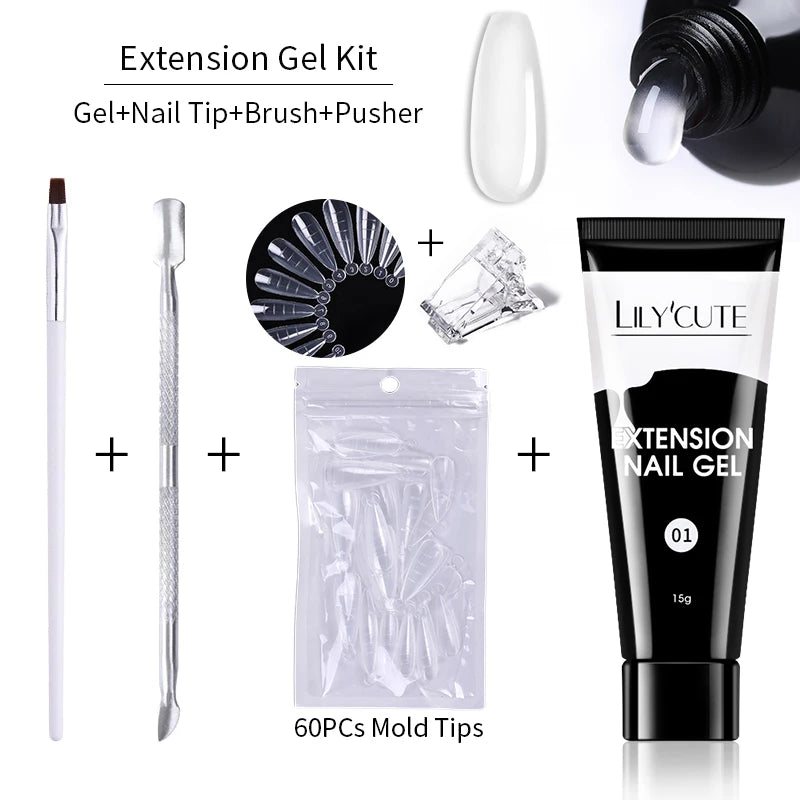 15ml Nail Extension Gel Kit – Soak Off UV Acrylic Gel in White, Clear & Pink for Home or Salon Nail Art
