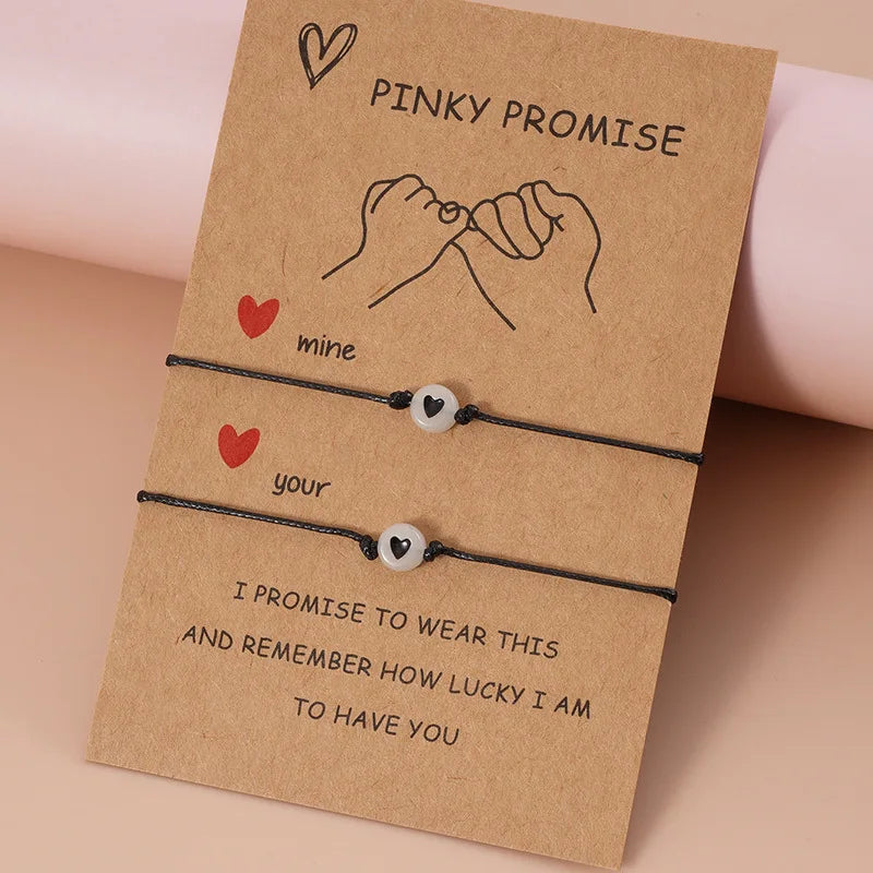 2Pcs Luminous Pinky Promise Bracelets – Matching Heart Bead Couple Friendship Set