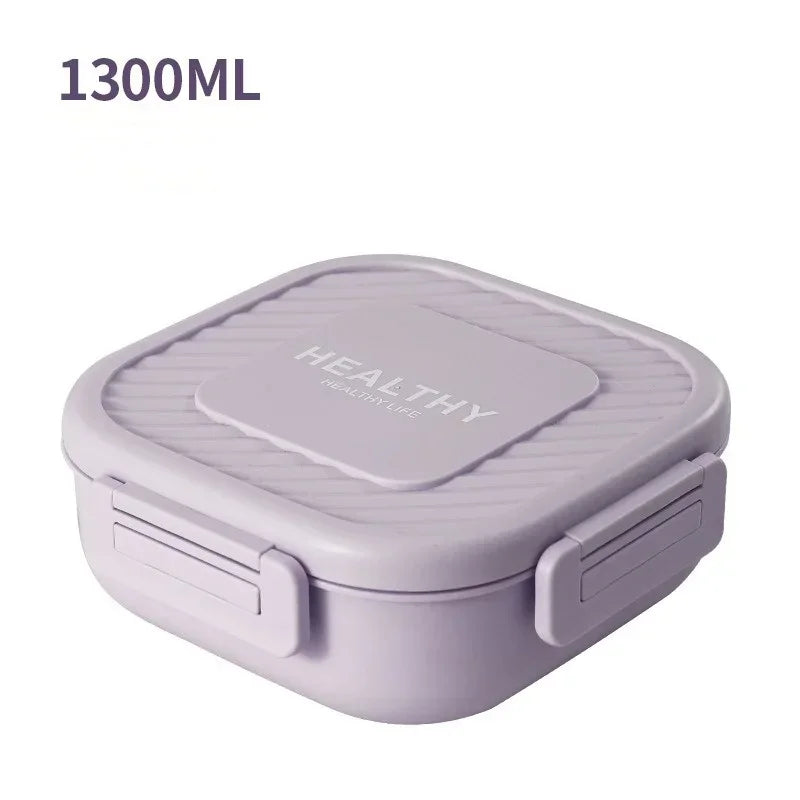 1300ml Portable Lunch Box with Tableware – Microwaveable Square Bento Box for School, Office, or Picnic