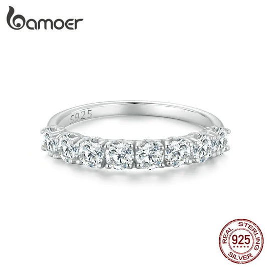 0.8CT Round Moissanite Eternity Ring – 925 Sterling Silver Classic Wedding Band for Women