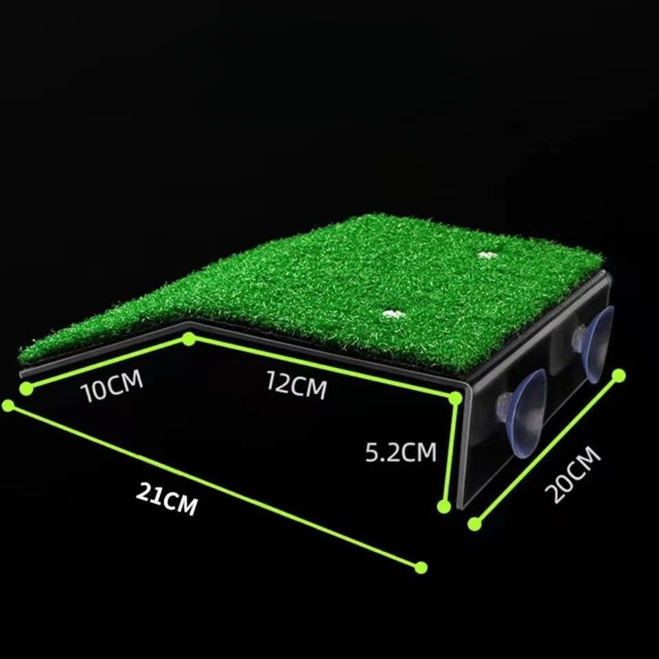Turtle Basking Platform with Grass Ramp – S/M/L Floating Island Terrace for Reptile Habitat – Aquarium Rest Resting Dock with Suction Cups