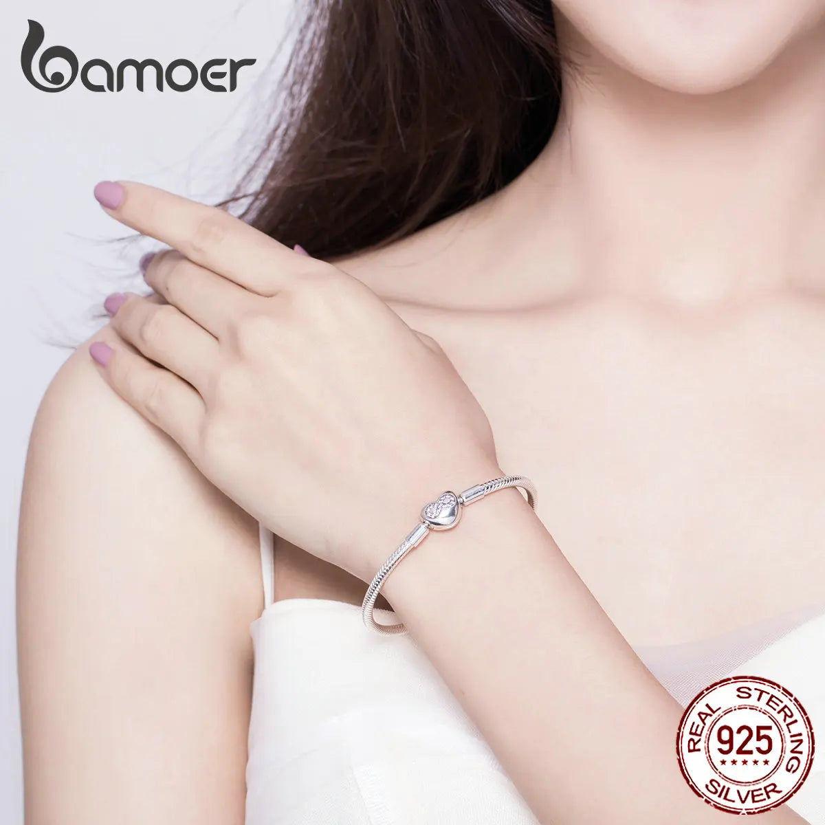 Sterling Silver Infinity Heart Snake Chain Bracelet – 925 Silver 3mm Bangle for Women DIY Jewelry