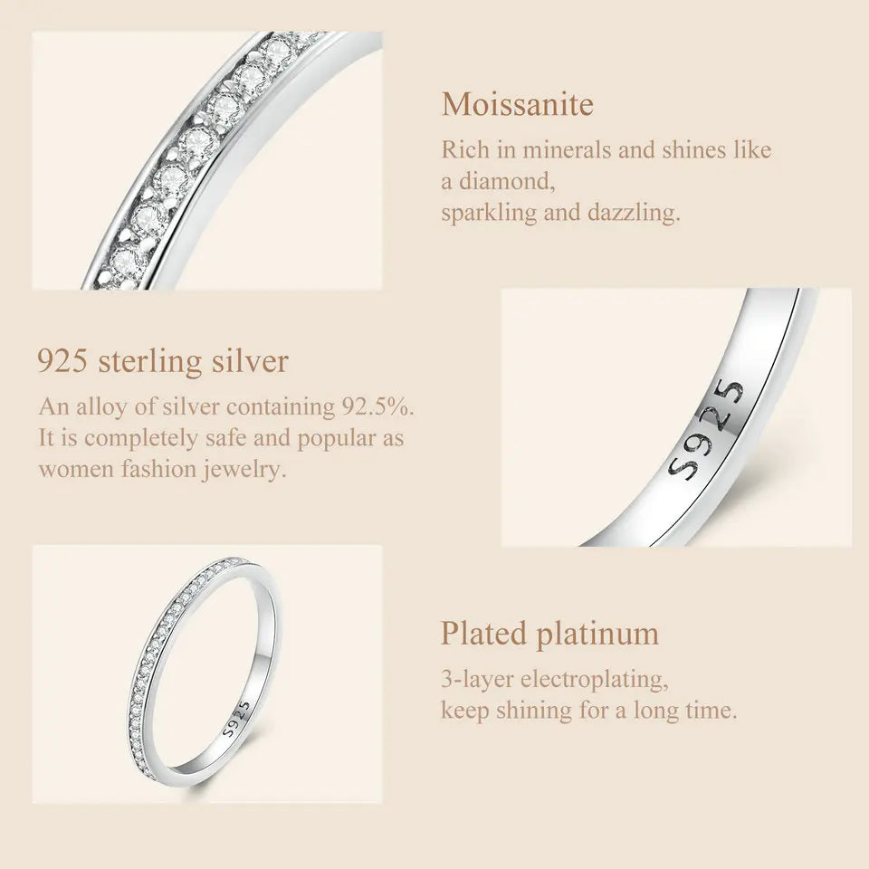 Sterling Silver Moissanite Eternity Wedding Band – Platinum Plated Stackable Ring for Women
