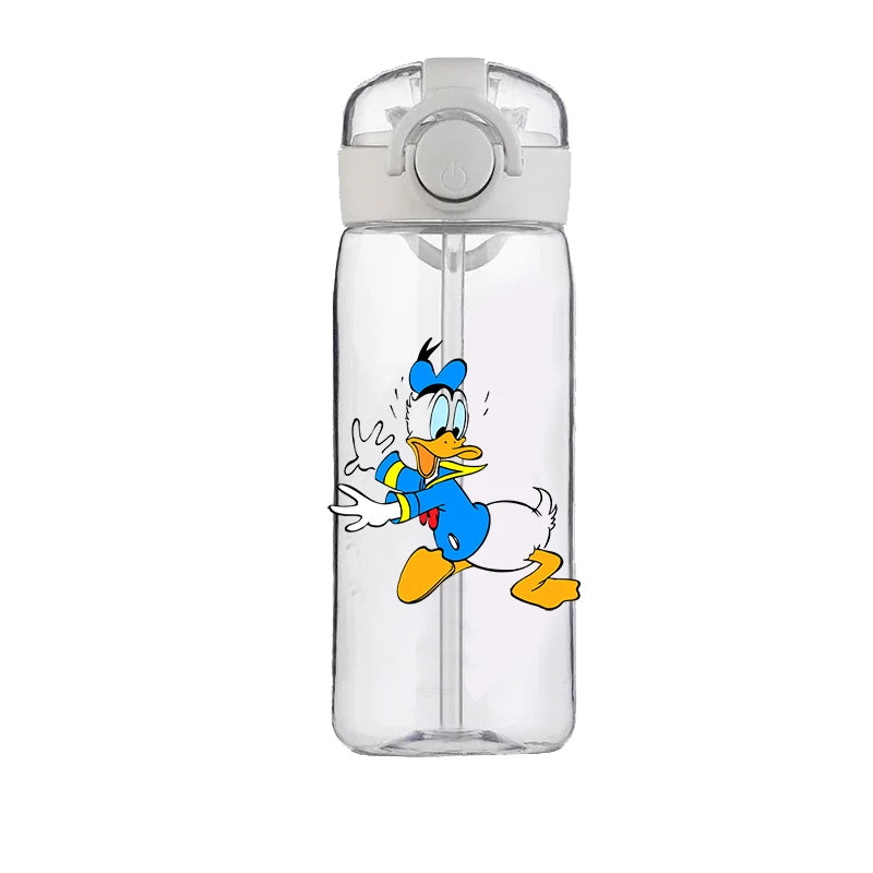 400ml Cartoon Straw Water Cup for Kids – Drop-Resistant Portable Drinking Bottle with Lid and Handle, Donald Duck Design for School or Gifts