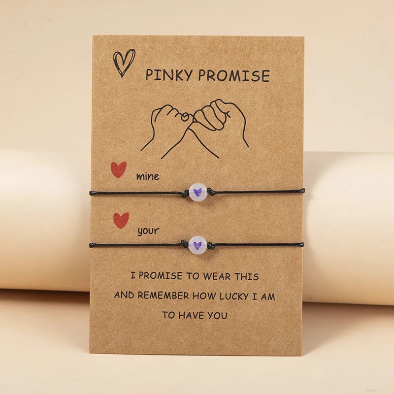 2Pcs Luminous Pinky Promise Bracelets – Matching Heart Bead Couple Friendship Set