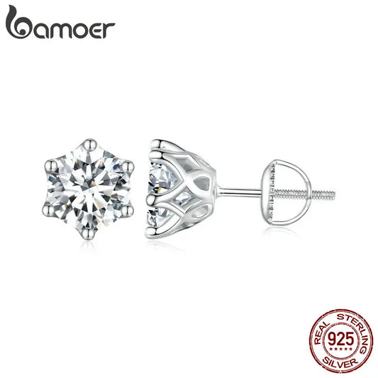 925 Sterling Silver Moissanite Stud Earrings – 1.0CT D Color Round Brilliant Cut for Engagement or Wedding