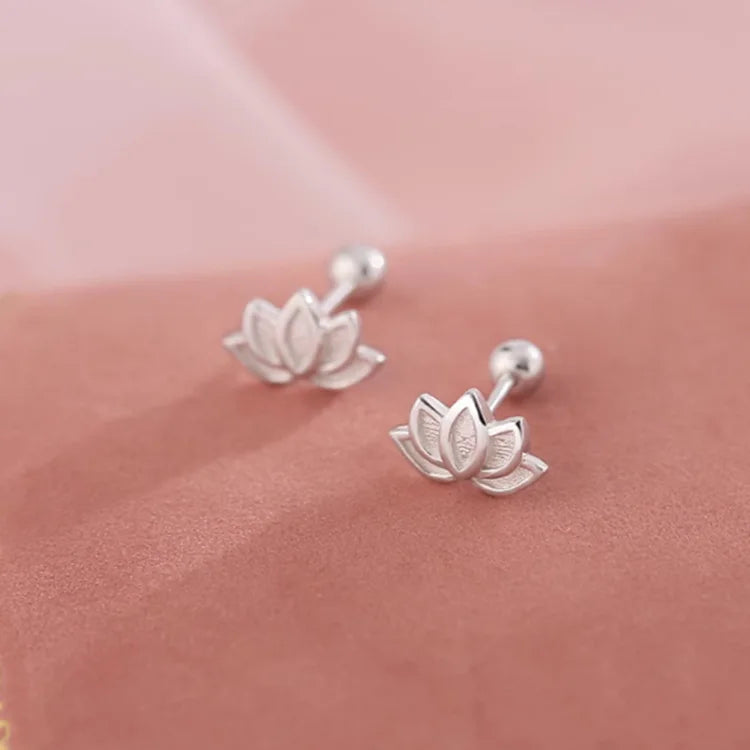 925 Sterling Silver Lotus Flower Stud Earrings – Elegant Small Floral Earrings for Women