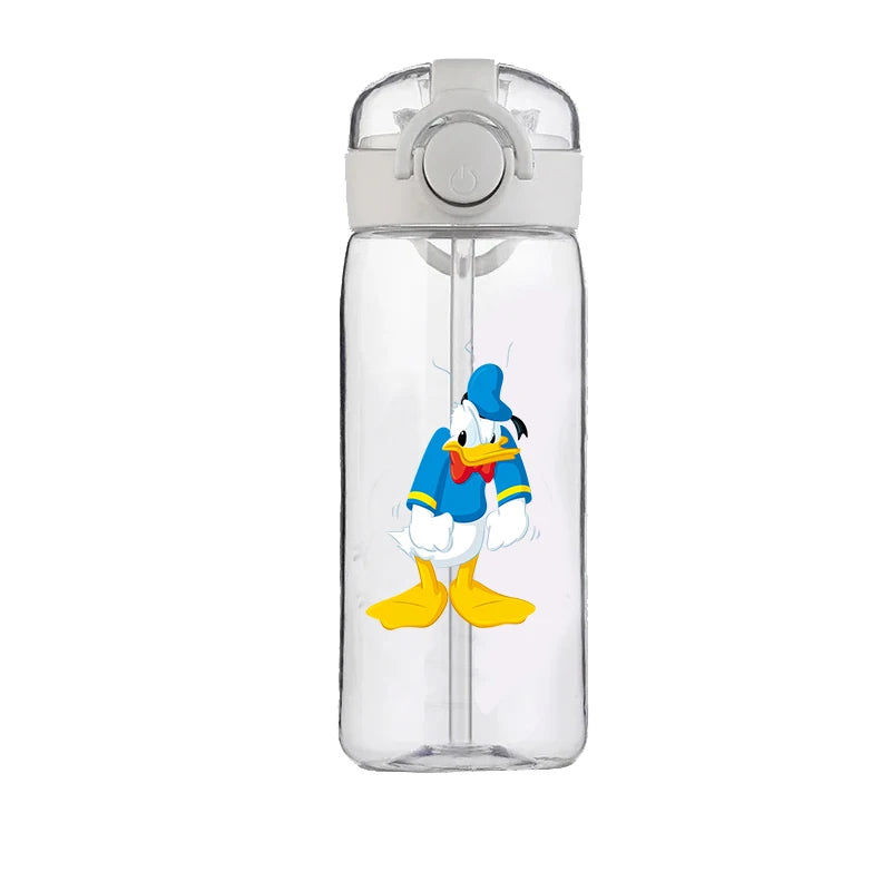 400ml Cartoon Straw Water Cup for Kids – Drop-Resistant Portable Drinking Bottle with Lid and Handle, Donald Duck Design for School or Gifts