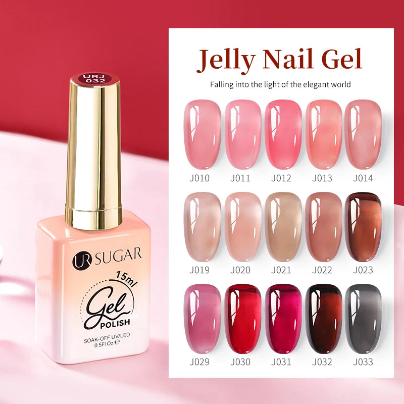UR SUGAR 15ml Blood Red Jelly Gel Polish – Translucent Crystal Nude Gel for Fall & Winter UV/LED Manicure
