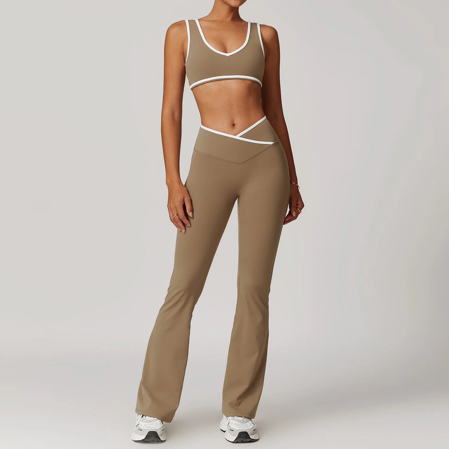 2PCS Women's Yoga & Workout Set – Short Sleeve Crop Top and High-Waist Leggings Sportswear