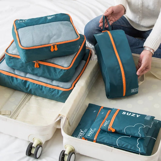 7-Piece Travel Storage Organizer Set – Portable Luggage Packing Cubes and Shoe Pouches