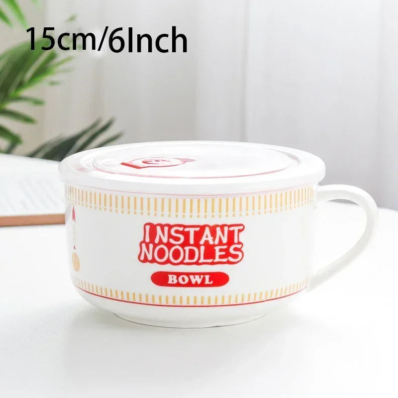 800/1100ml Korean-Style Ceramic Ramen Bowl – Microwave-Safe Leakproof Bowl for Noodles, Soup, Salad & More