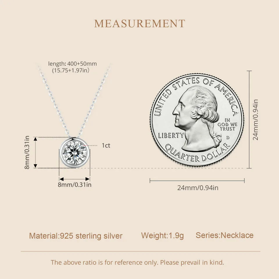 1 Carat Moissanite Pendant Necklace for Women – 925 Sterling Silver Bazel Setting, D Color VVS1 Diamond Look, Wedding & Gift Jewelry