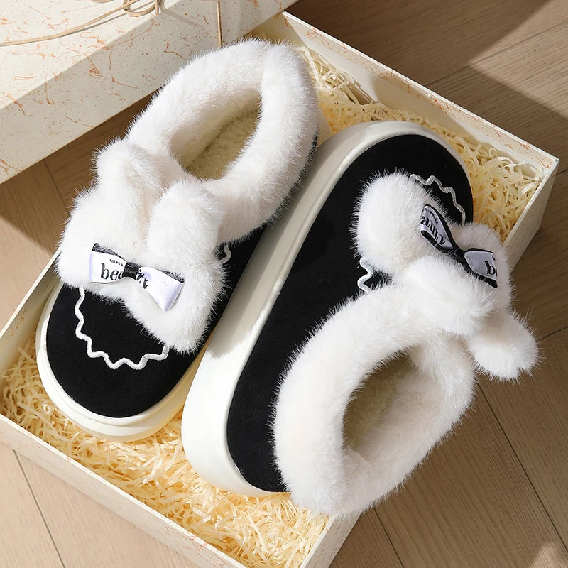 Women's Cute Furry Rabbit Ear Winter Snow Boots – Faux Fur Ankle Boots with Thick Sole and Plush Lining
