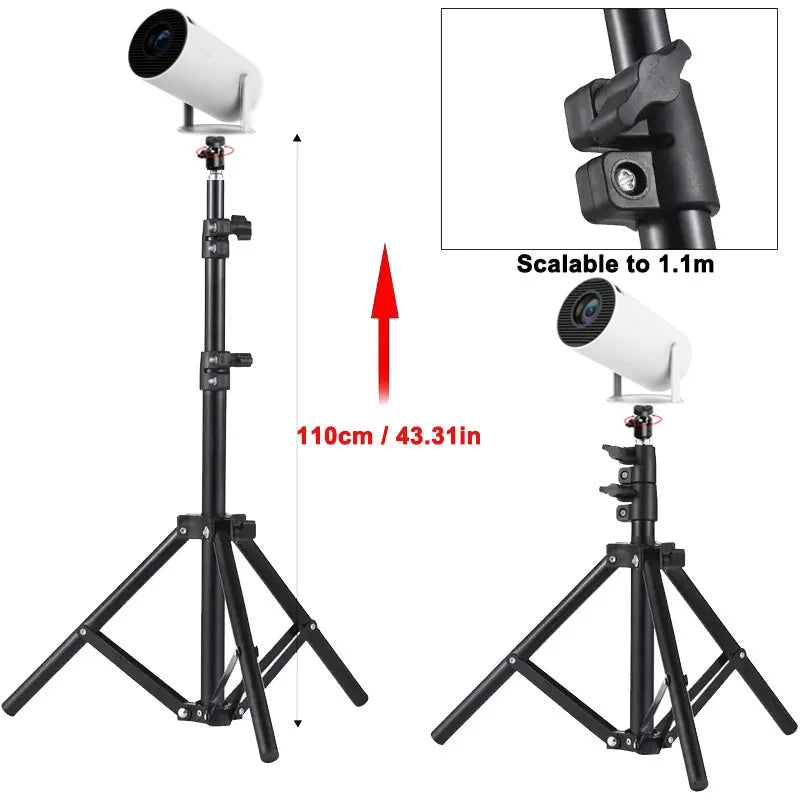 110cm Universal Adjustable Tripod Stand – Portable Projector Bracket Mount for Mini and Compact Projectors like HY300 Pro and HY320