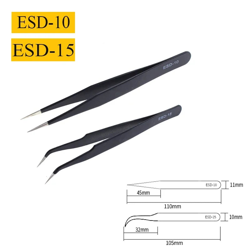 2/6PCS Anti-Static Precision Tweezers Set – Stainless Steel ESD Tweezers for Electronics, Soldering, Crafting, and Jewelry Repair