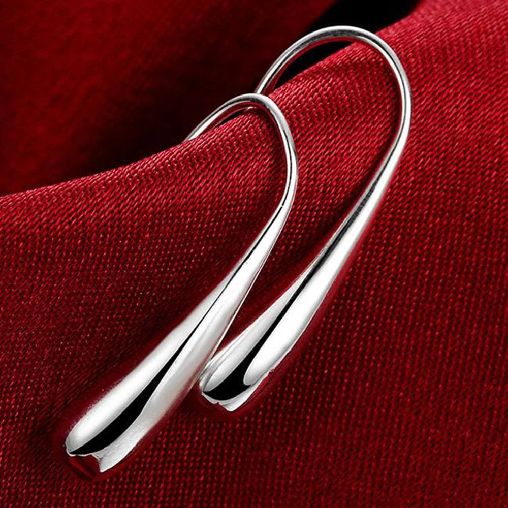 925 Sterling Silver Water Drop Hoop Earrings – Elegant Dangle Design for Women’s Wedding or Party Look