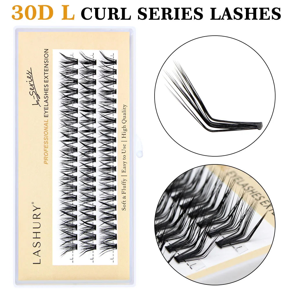 60pcs 30D Cluster Eyelash Extensions – C/D/L Curl Foxy Eyes Cat Look Natural Individual Lashes (8–16mm)