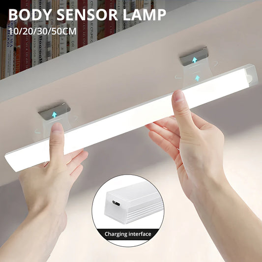 Wireless LED Motion Sensor Night Light – USB Rechargeable Magnetic Strip Light for Closet, Kitchen, Wardrobe, Aisle – Warm & White Light Options