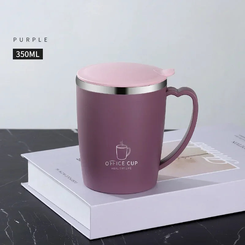 350ml Double-Walled Stainless Steel Vacuum Mug – Portable Insulated Coffee Cup with Handle and Lid for Outdoor Travel
