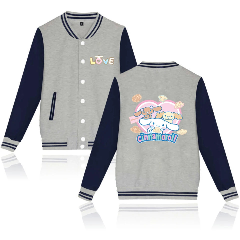 Cinnamoroll Cartoon Bomber Jacket – Unisex Harajuku College Baseball Coat for Spring & Autumn Casual Streetwear