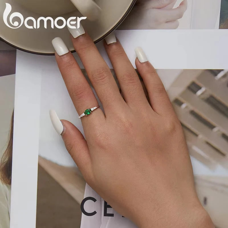 Sterling Silver Green Zircon Gemstone Ring – Simple Prong Set Wedding Band for Women