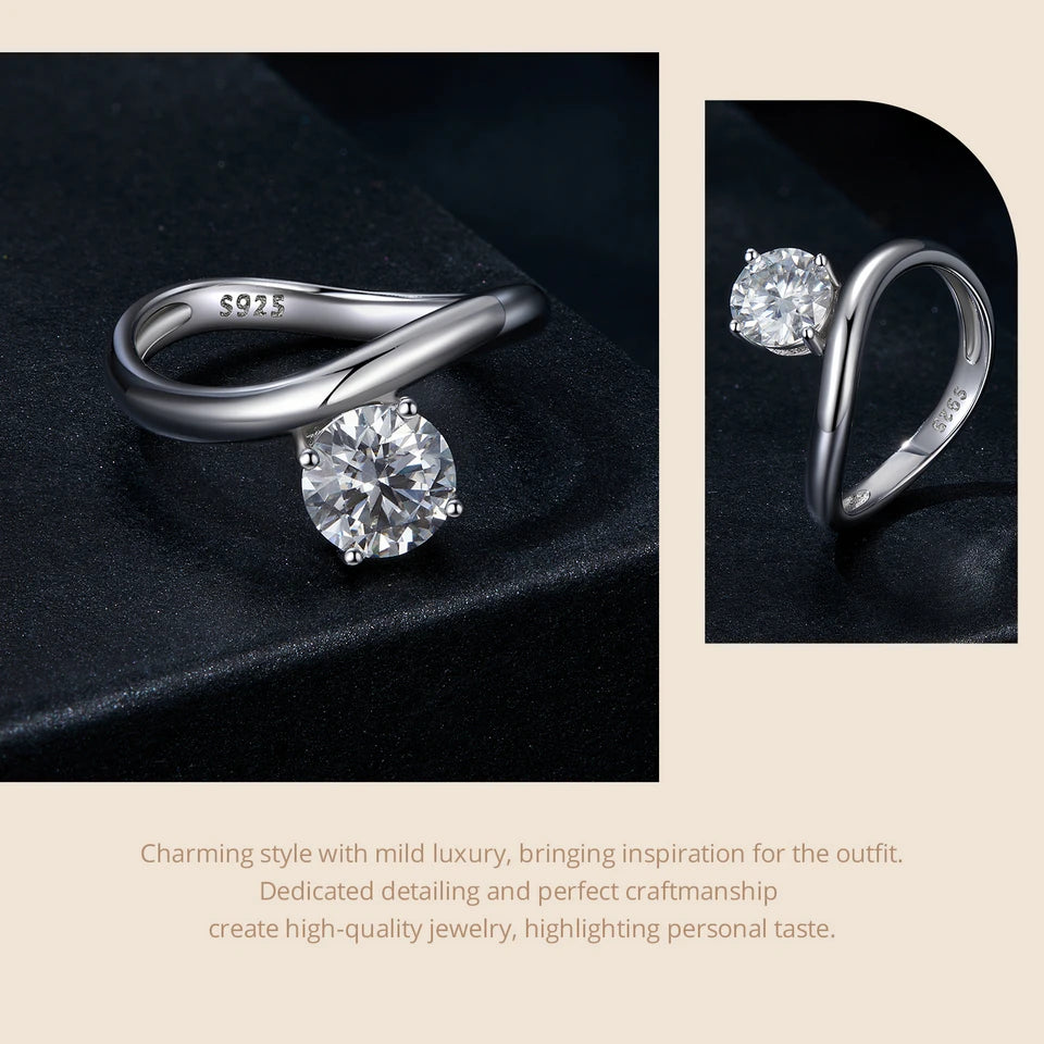 1 Carat Moissanite Line Ring – D Color VVS1 Solitaire on 925 Sterling Silver with Pave Setting for Women