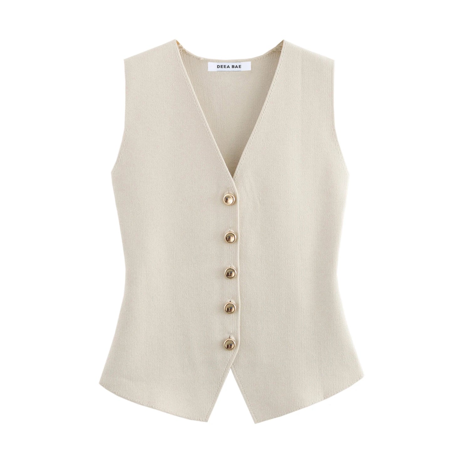 V-Neck Sleeveless Knit Vest – Slim Fit Minimalist Button-Up Streetwear Top